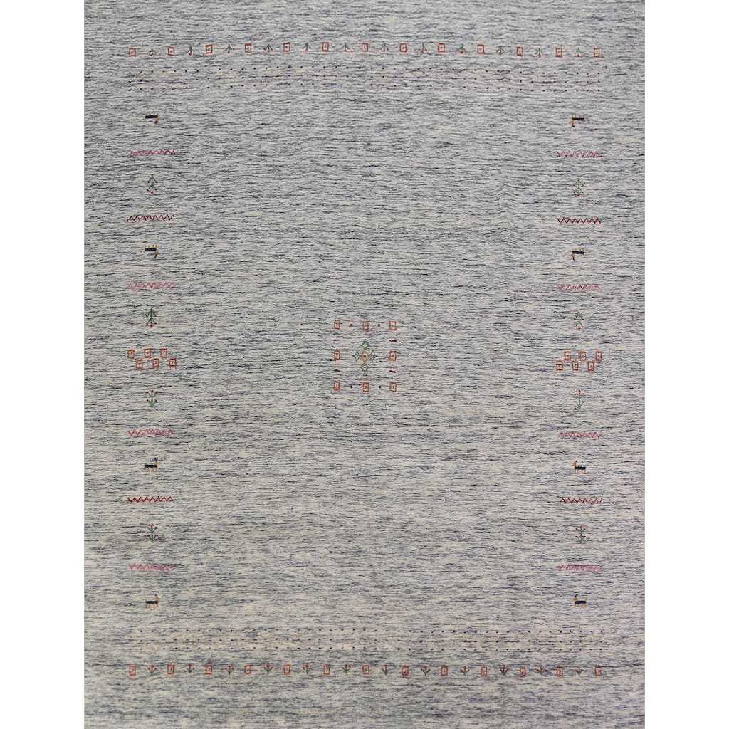 Tribal Striped Gabbeh Oriental Area Rug Hand-Knotted Wool Carpet - 7'10" x 9'7"