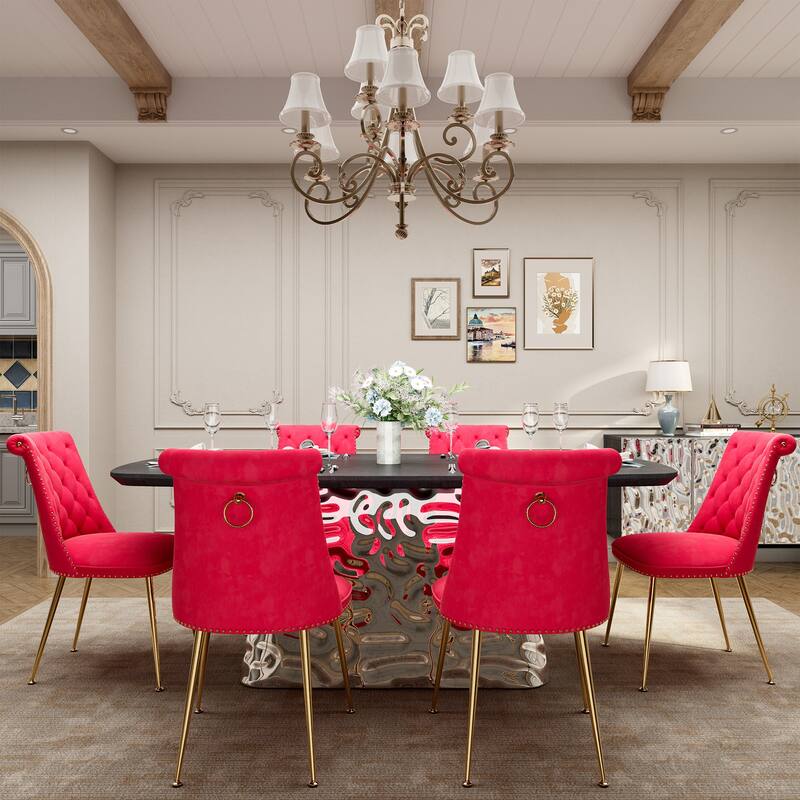 7-Piece Clihome Modern Stainless Steel Table Velvet Chair Dining Set