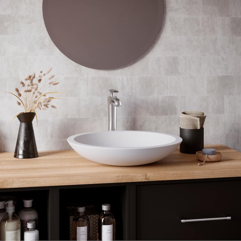 Karran Quattro Vibrant Matte White Acrylic 19 in. Round Bathroom Vessel Sink