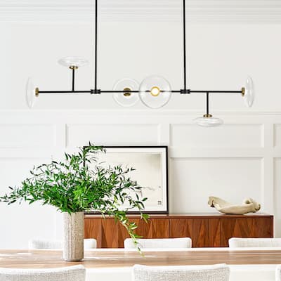 Modern 6-Light Disc Glass Dimmable LED Linear Chandelier - N/A