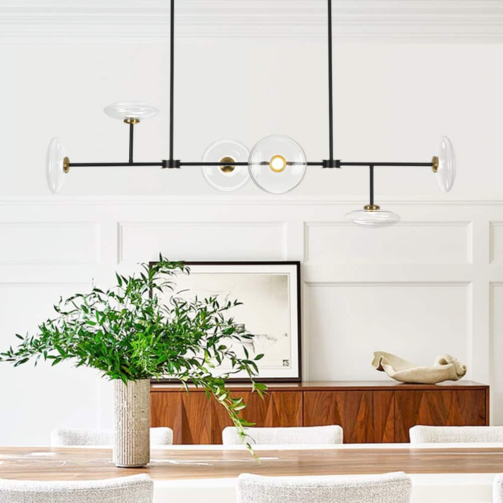 Modern 6-Light Disc Glass Dimmable LED Linear Chandelier - N/A