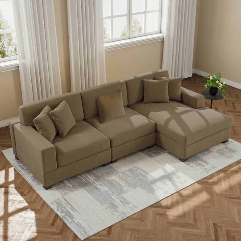 Upholstered Oversized Modular Sectional Sofa Set Corduroy Sleeper Sofa With Chaise