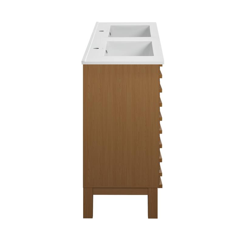 Cascade 48 In. Brown Oak, Double Basin Bathroom Vanity With White Ceramic Sink Top