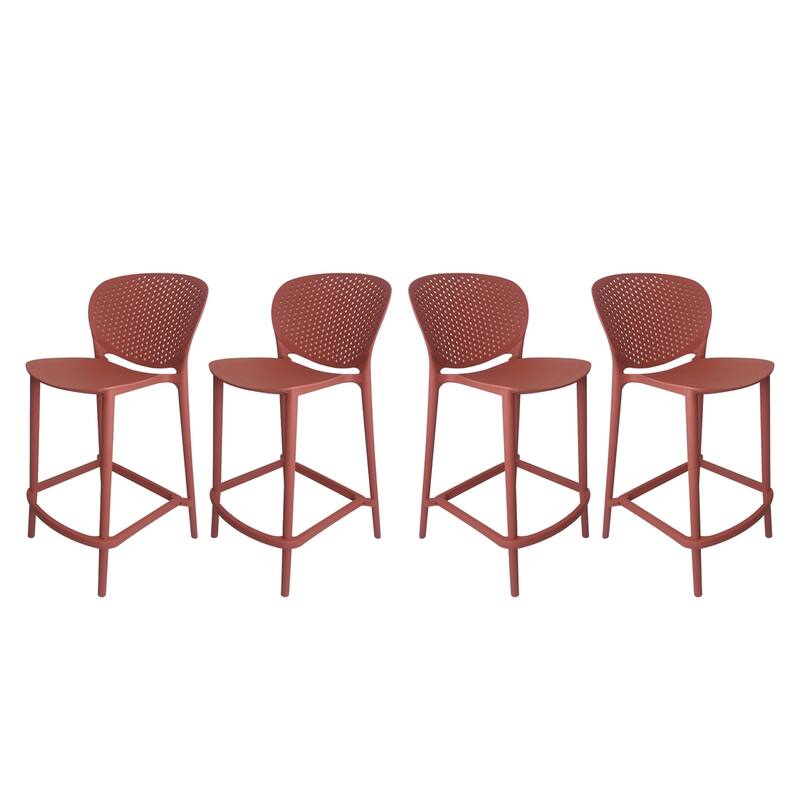 HomeRoots Set of Four 26" Orange Heavy Duty Plastic Low Back Counter Height Bar Chairs