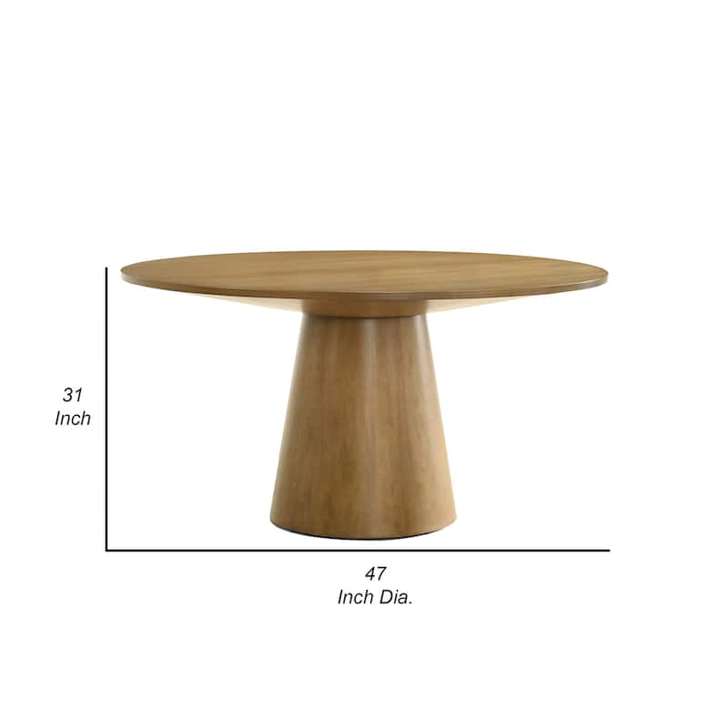 Yuvi 47 Inch Dining Table, Round Tabletop, Pedestal Base, Brown Finish