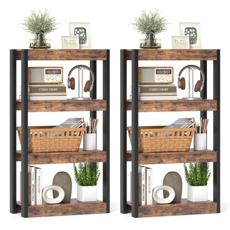 Costway 1 PCS 4 Tier Bookshelf Wooden Bookcase with Dual Anti-Tipping - See Details