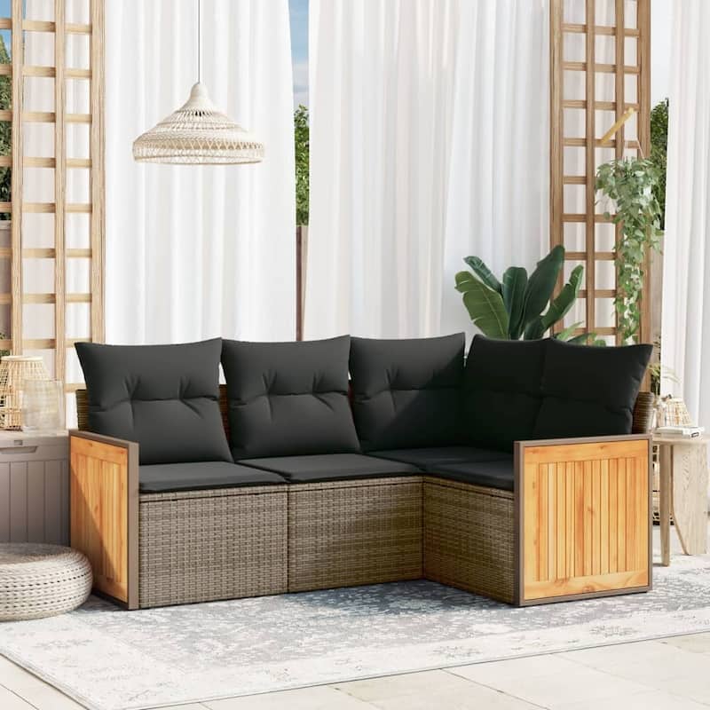 vidaXL Patio Sofa Set with Cushions Outdoor Conversation Furniture Poly Rattan - 24.4 x 24.4 x 27.2 - Grey