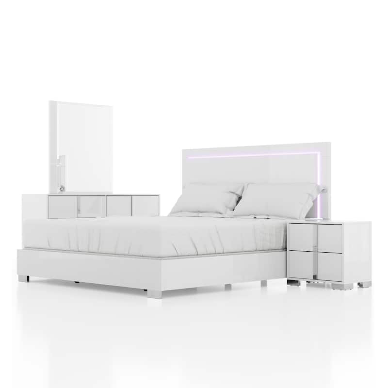 Furniture of America Erina Modern Glossy 4-Piece Panel Bedroom Set