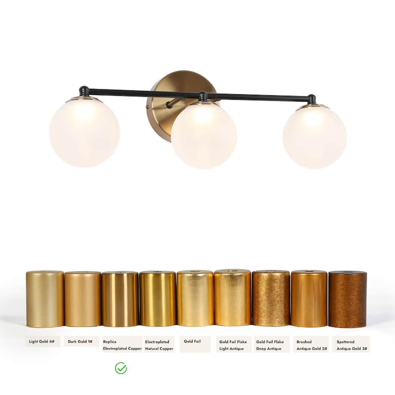 Modern 2/3-Light Black Gold LED Bathroom Vanity Light Globe Glass Wall Sconces