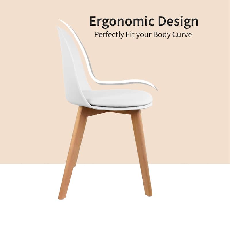 Set of 2 Plastic Dining Chairs Padded Cushion Faux Leather Wooden Legs For Kitchen Waiting Room Outdoor Party