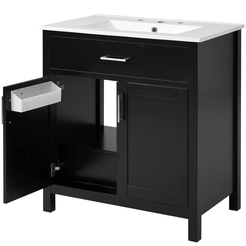 30'' Bathroom Vanity with Ceramic Sink Top, Bathroom Storage Cabinet with 2 Soft Close Doors, 1 Storage Shelf and Drawer