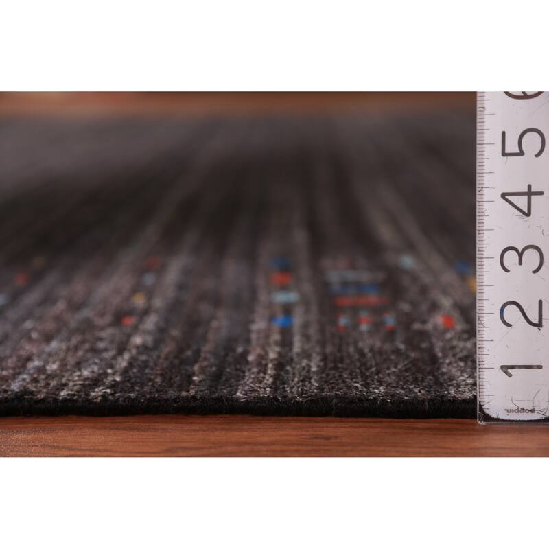 Tribal Gabbeh Indian Area Rug Handmade Black Wool Carpet - 7'10" x 9'4"