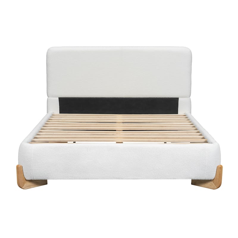 Full / Queen / King Elegant Boucle Upholstered Bed with Sturdy Wooden Legs and Luxurious Comfort