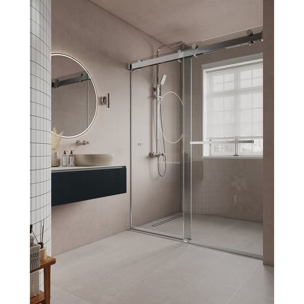 slide 2 of 36, VS Series 68" - 72" W X 78" H Soft Closing Frameless Double Sliding Shower Doors With 3/8" Tempered Clear Glass Chrome