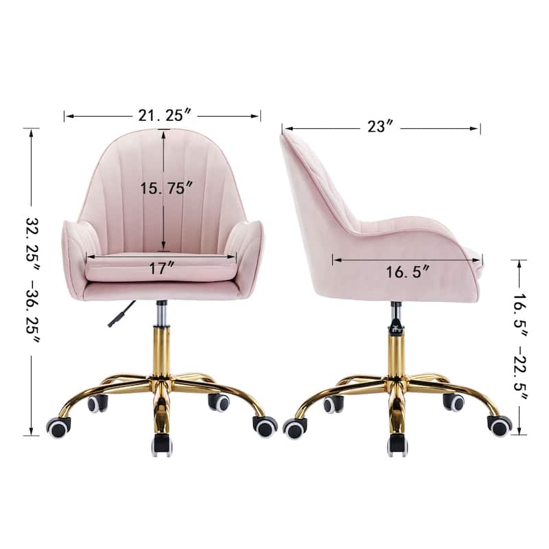 Cute Velvet Office Chair Dresser Chair Manicure Desk Chair with Wheels Metal Base, Height Adjustable, Pink