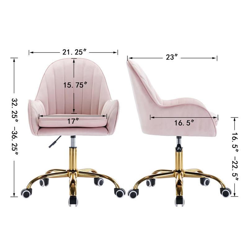 Velvet Home Office Chair with Wheels, Swivel Vanity Chair with Adjustable Height, Computer Desk Chair with Metal Base