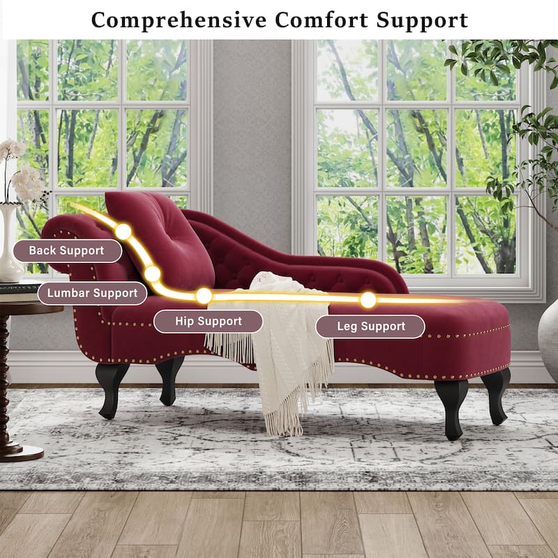 Christopher Knight Home - Bressi Modern Velvet Upholstered Chaise Lounge with Tufted Backrest, Nailhead Trim & Pillow