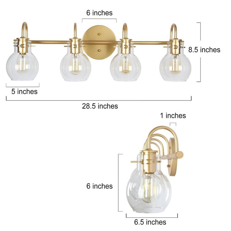 Bela Modern Gold 4-Light Bathroom Vanity Lights Glass Dimmable Wall Sconces
