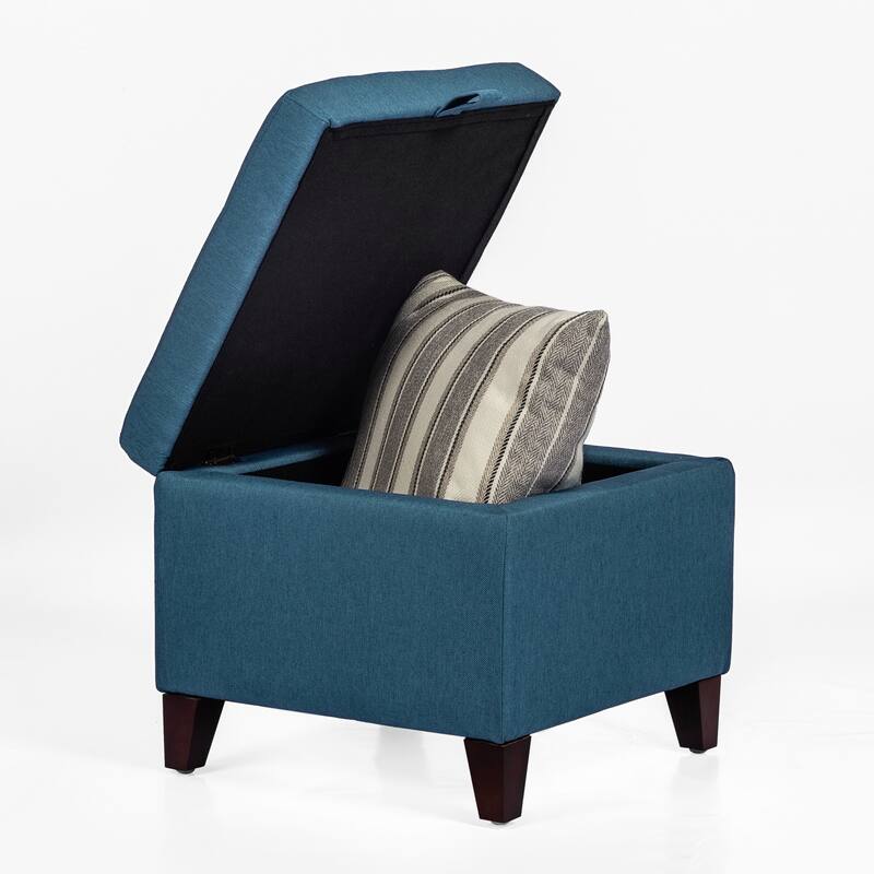 Adeco Square Fabric Storage Ottoman with Tufted Flip Top