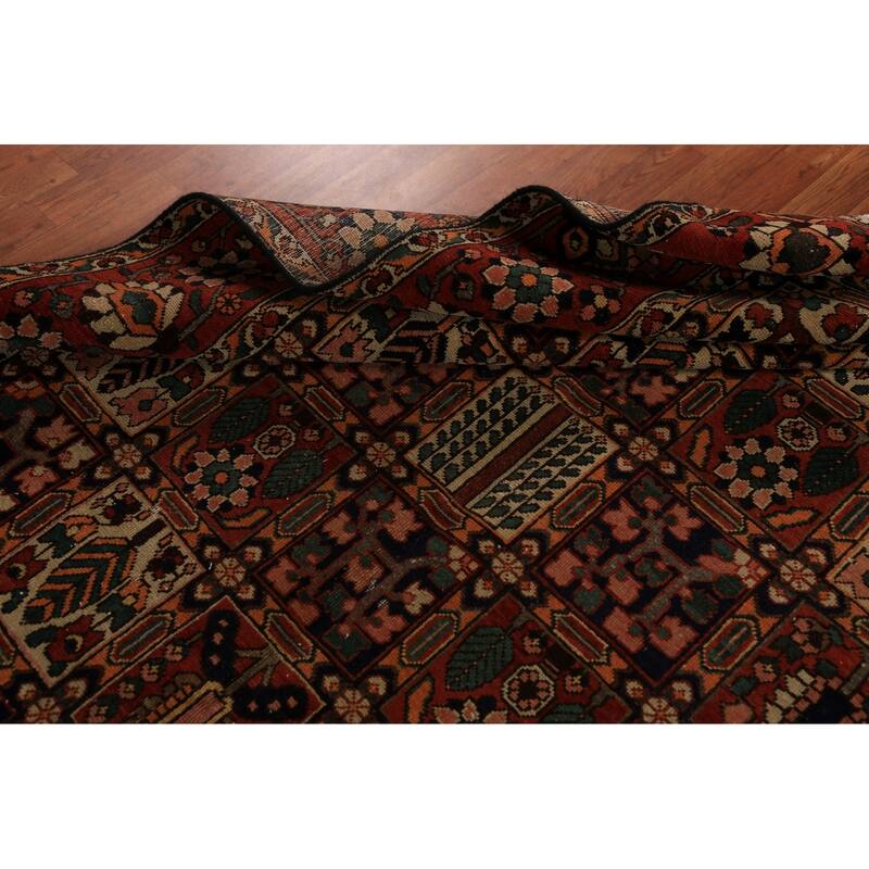 Orange Bakhtiari Persian Vintage Area Rug Hand-Knotted Wool Carpet - 6'7" x 9'10"