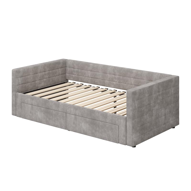 Tufted Upholstered Daybed with Pull-Out Expansion & 2 Hidden Drawers by Harper&Bright Designs