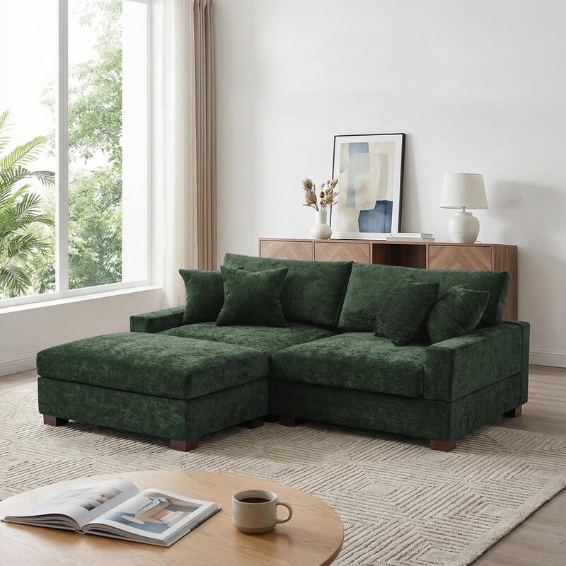 Modern Oversized Chenille Modular Sectional Sofa with Ottoman