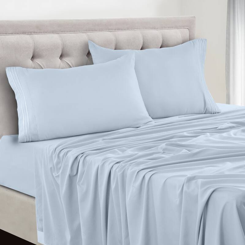 6 Piece Bed Sheet Set Deep Pocket Ultra Soft Microfiber Bedding Sheets - Twin XL - Ice Blue