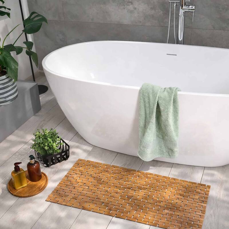 Natural Bamboo Bathroom Mat - Non Slip Bath Mat -Foldable Duckboard