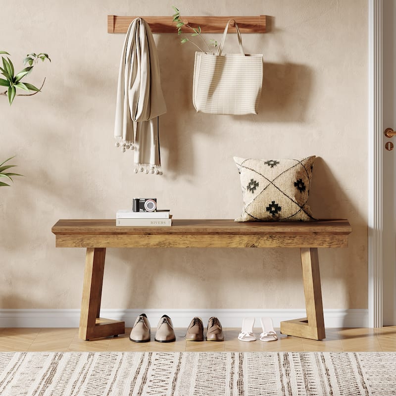47" Indoor Farmhouse Wood Entryway Shoe Bench with Solid Leg