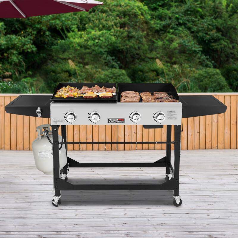 Royal Gourmet 4-Burner Gas Grill and Griddle Combo with Folding Legs