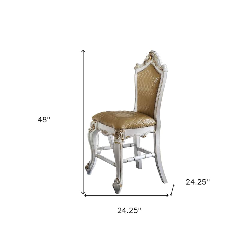 HomeRoots Set of Two 24" Brown and Pearl Faux Leather and Solid Wood Counter Height Bar Chairs