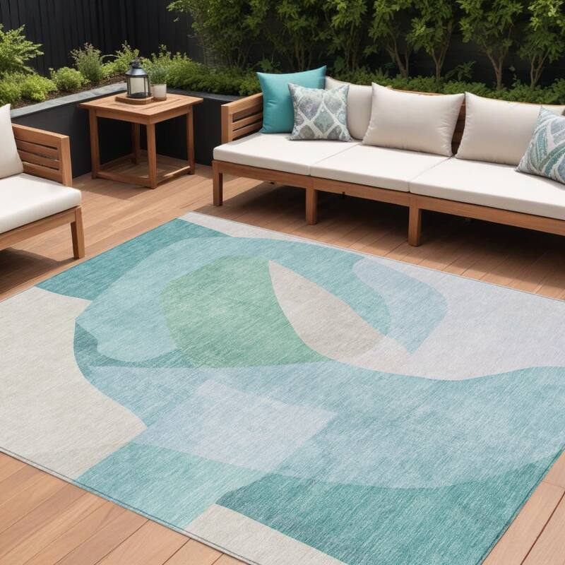 HomeRoots Abstract Transitional Rectangle Outdoor Rug - 10' X 14'