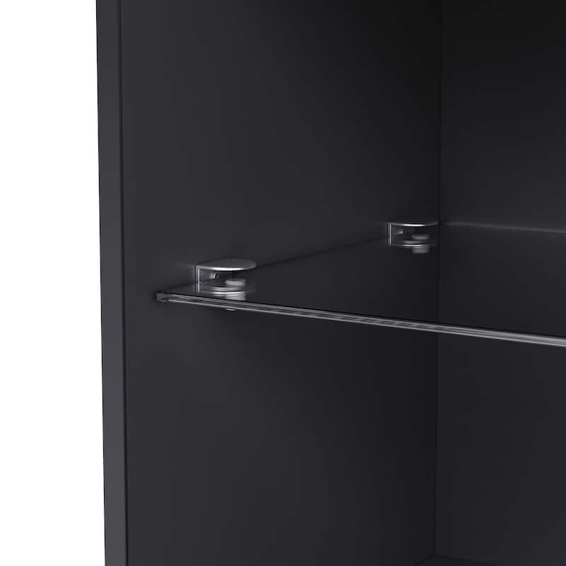 Black 67" TV Stand with LED Lights, Large Storage Cabinet and Tempered Glass Shelves for TVs Up to 75"