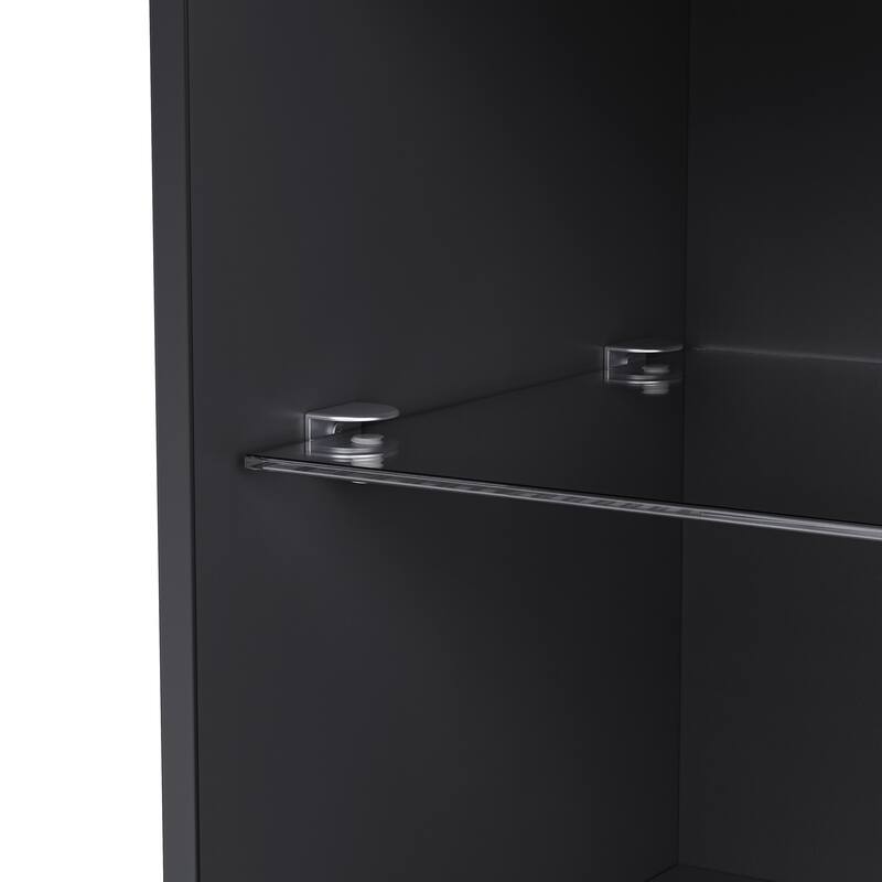 Roomfitters Modern High Gloss TV Stand with Electric Fireplace, Media Console with Tempered Glass Shelves