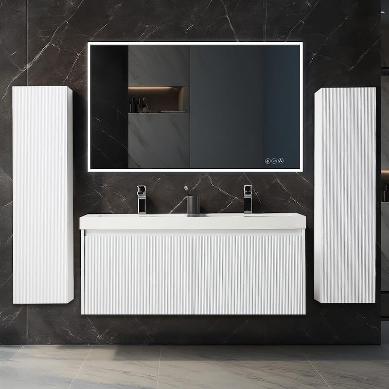 Blossom Positano 48" Floating Double Sink Vanity with Side Cabinets - Matte White - Matte