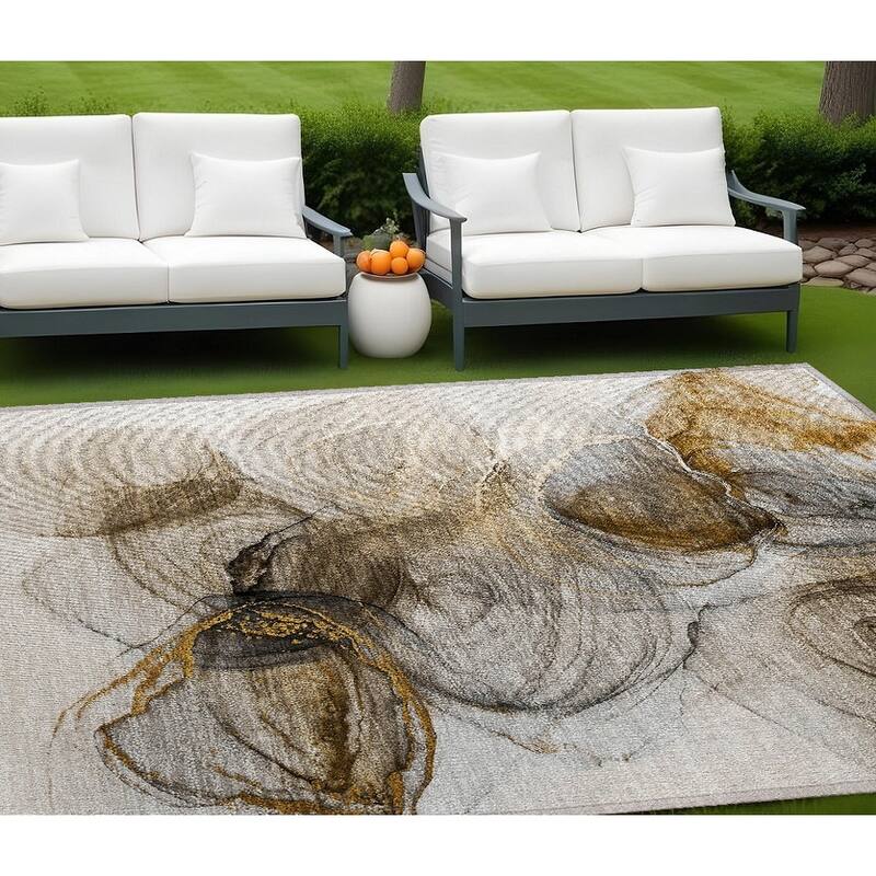 Varo Contemporary Abstract Weather Resistant Classic Meets Modern Outdoor Rug - 9' X 12' - Brown