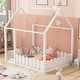 preview thumbnail 1 of 20, Kids Full Size Floor Bed Frame Semi-Enclosed Playhouse Bed with Roof and Fence, Wooden Platform Bed with Play Area White - Full