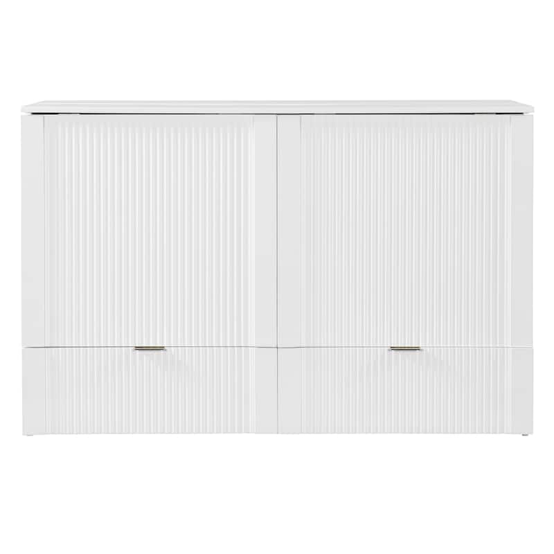 Space-Saving Queen Size Murphy Bed with Drawer, USB Ports, and Pulley Mechanism, Convertible Wall Bed with Flexible Slats