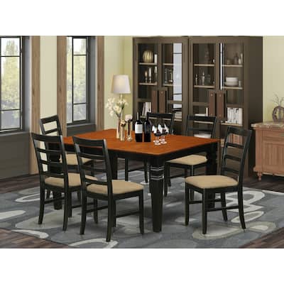 HomeStock 7-Piece Black and Cherry Finish Solid Wood Top Dining Table with 6 Chairs with Lattice Back