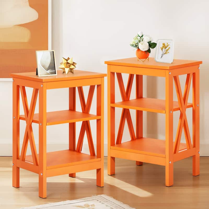 Javlergo Set of 2 Nightstand Bedside Table, Modern Small Side End Table with Open Storage Shelves - Orange