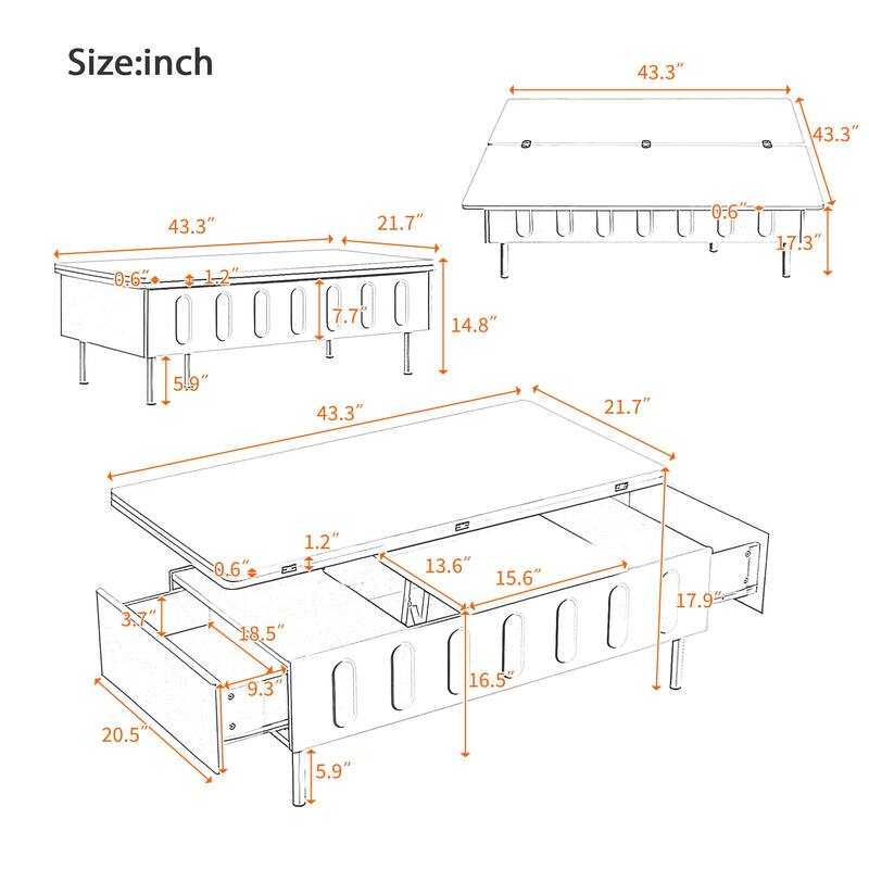 White Coffee Table Center Table with Drawers, Cocktail Table End Table Accent Table with Foldable Top