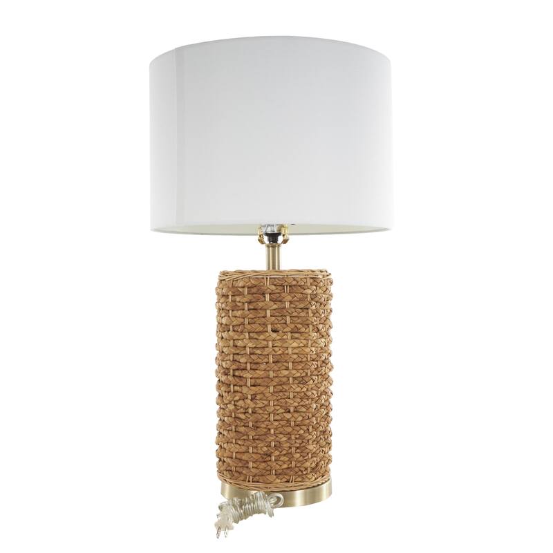 Rattan Handmade Braided Room Table Lamp with Gold Accents - Brown - Roche River Decor
