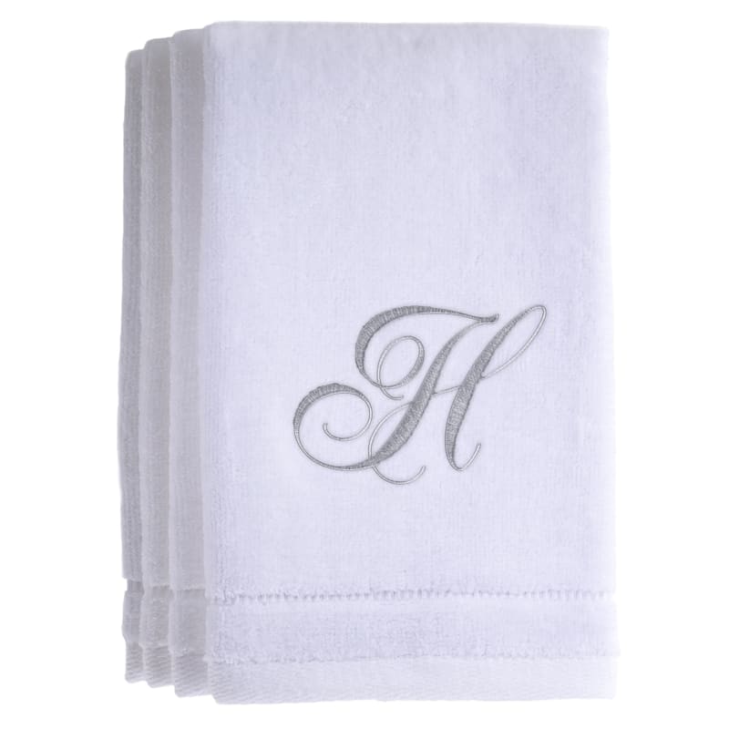 Monogrammed White Fingertip Towel Set of 4 Embroidered with Initial - H