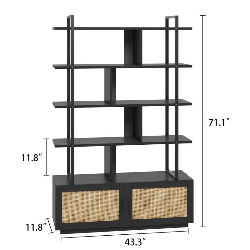 Split-level rattan bookshelf - N/A