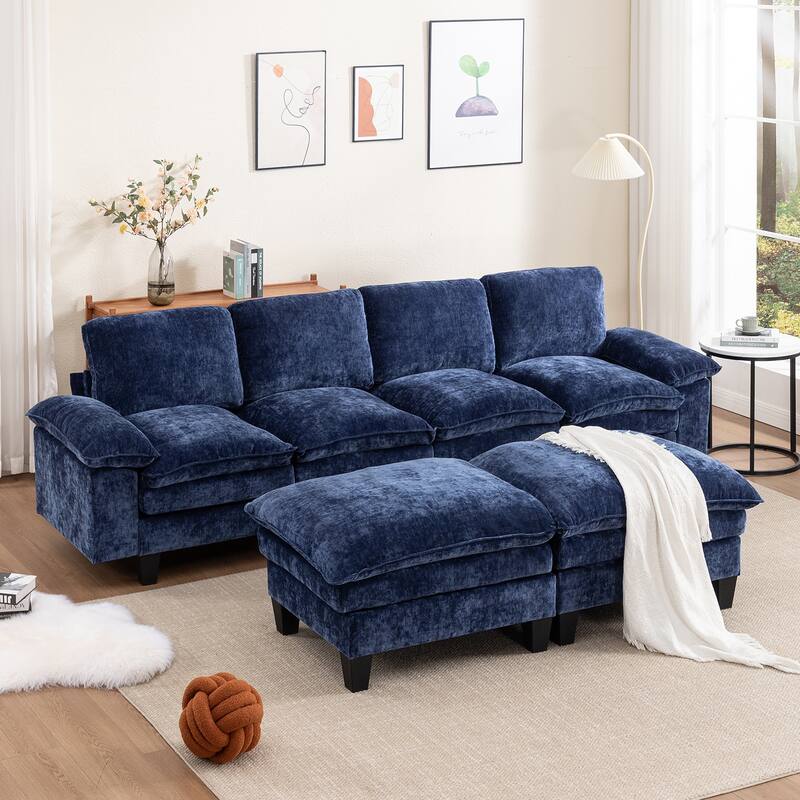 122-Inch 6-seats U-Shaped Double Foam Cushion Convertible Sectional Sofa Couch for Living Room With Storage Ottoman
