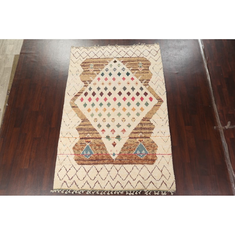 Geometric Oriental Moroccan Wool Area Rug Hand-knotted Tribal Carpet - 5'11" x 9'1"