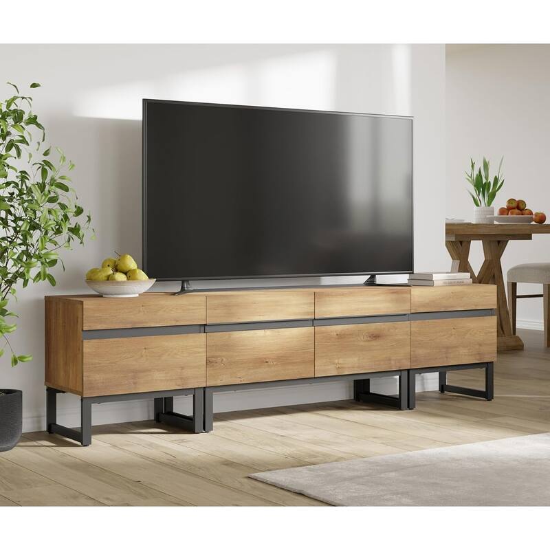 WAMPAT Modern TV Stand for TVs up to 50 inch TV, 2 in 1 Entertainment Center TV Console with Storage Cabinets and Metal Base