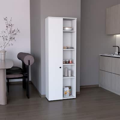 DEPOT E-SHOP Cary 67" H Kitchen Storage Cabinet With One Door, Five Interior Shelves and Five Exterior Shelves,White