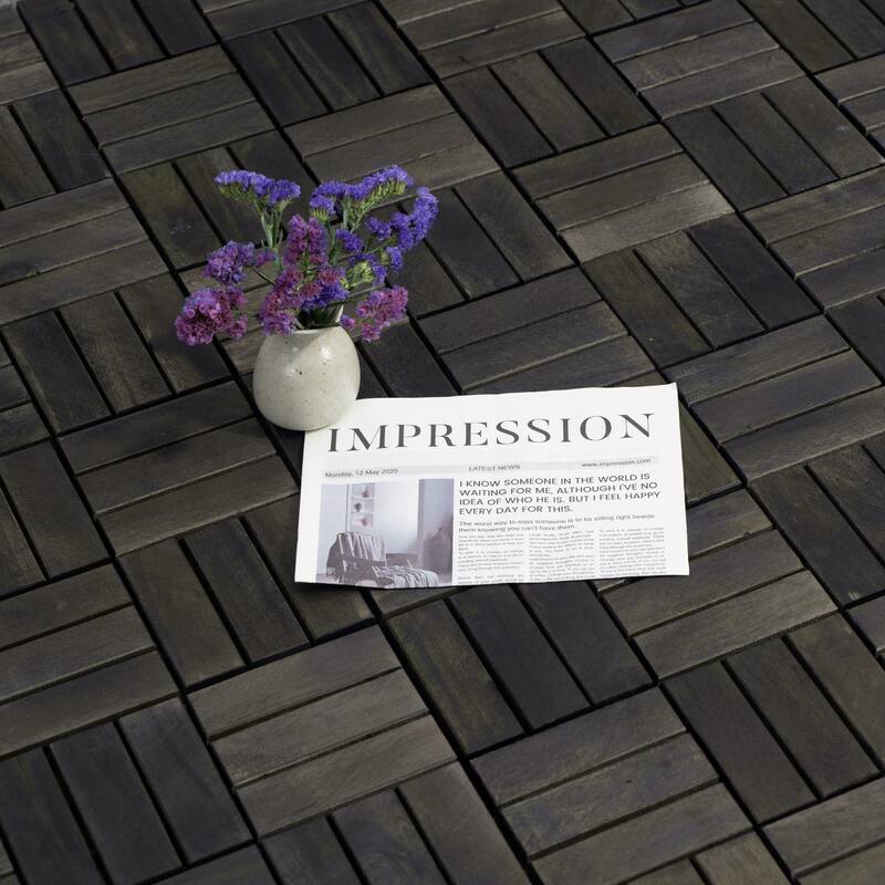 30 PCS Interlocking Deck Tiles Checker Pattern, 12" x 12" Square Acacia Hardwood Outdoor Flooring for Patio,Bancony,Pool Side