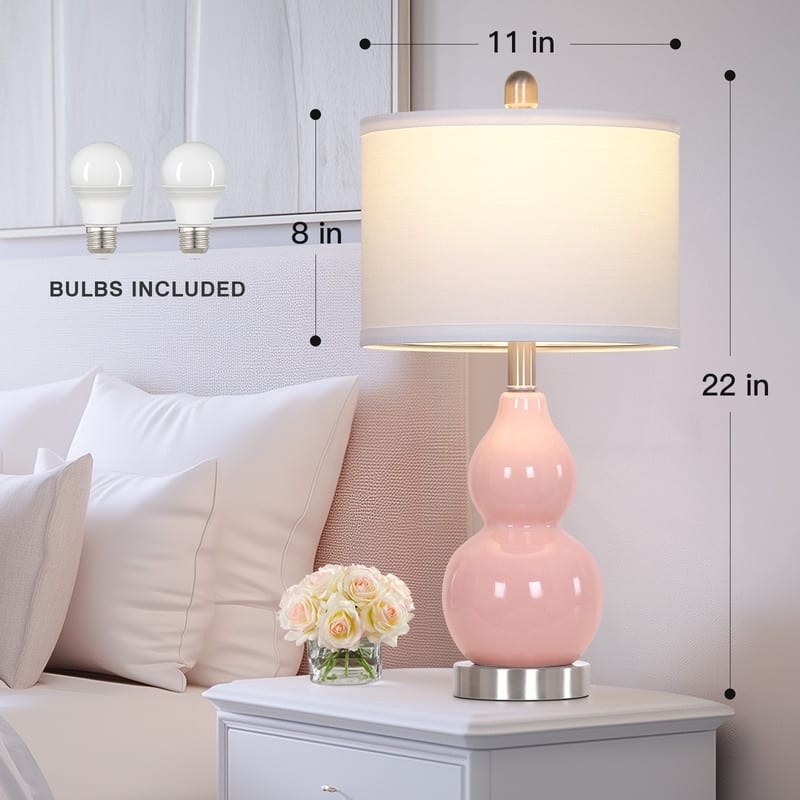 22'' Modern Ceramic Table Lamp with White Shade and Brass Accents - 11'' x 11'' x22''